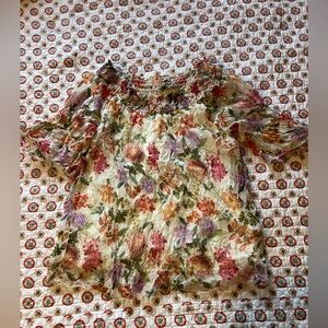 100% Silk Angela Moda Italian Off Shoulder Flower Blouse size small